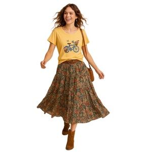 Liberty Lane Yellow Short Sleeve Bicycle Embroidery Floral  TShirt Size‎ 1X